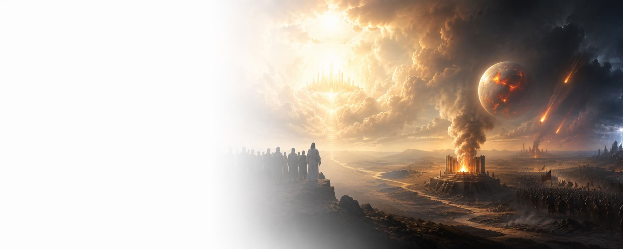 Image de couverture présentant la chronologie biblique de la fin des temps, depuis l’enlèvement de l’Église jusqu’au jugement dernier, en passant par la Grande Tribulation, l’Antichrist, Harmaguédon et le Millénium.