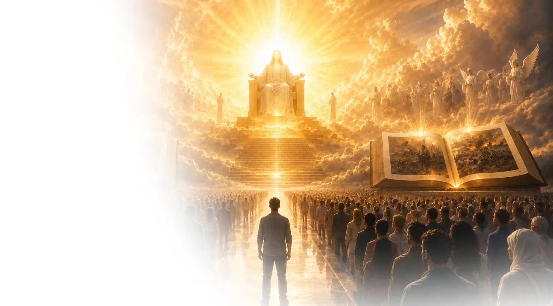 Image de couverture expliquant le jugement dernier annoncé dans la Bible, lorsque chaque être humain comparaîtra devant Dieu pour rendre compte de sa vie et recevoir son jugement éternel.