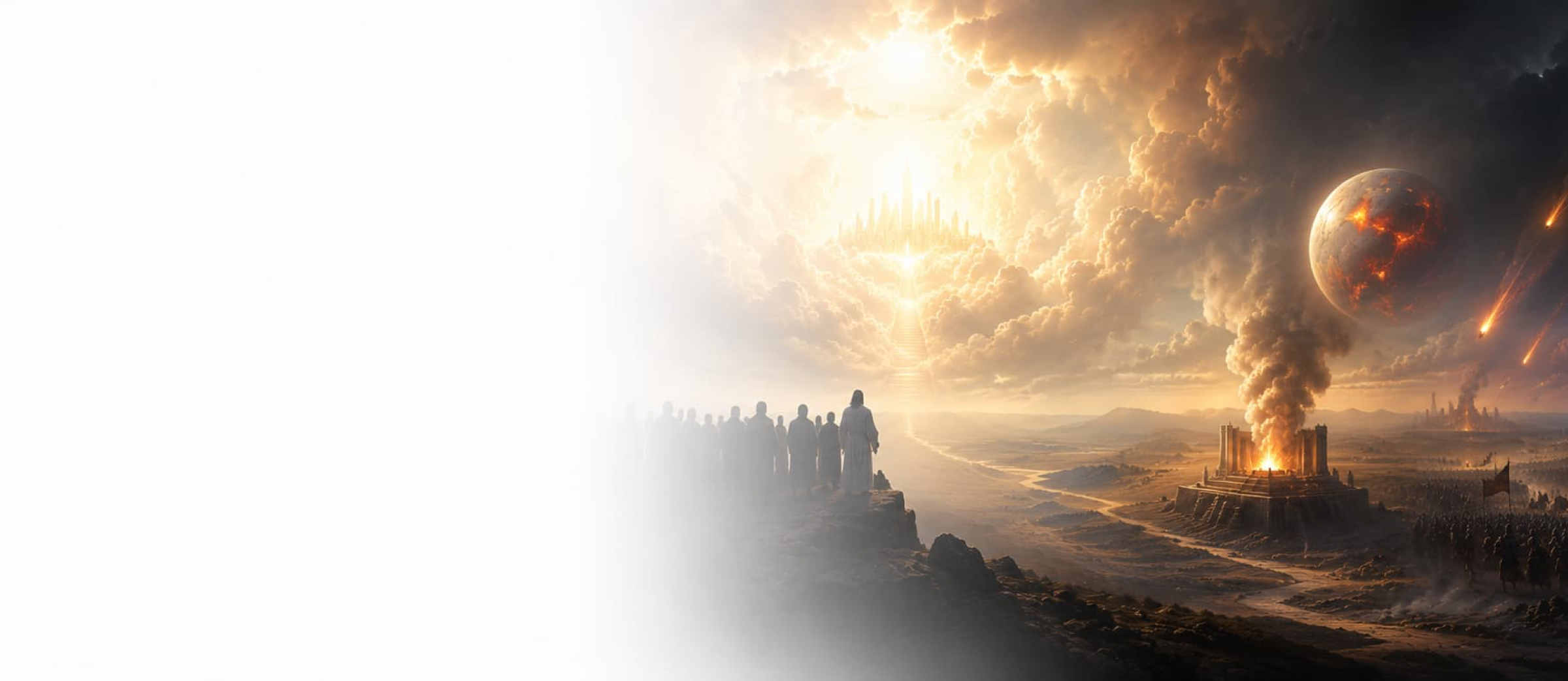 Header image presenting the biblical timeline of end-times events, from the rapture of the Church to the final judgment, including the Tribulation, the Antichrist, Armageddon, and the Millennium.