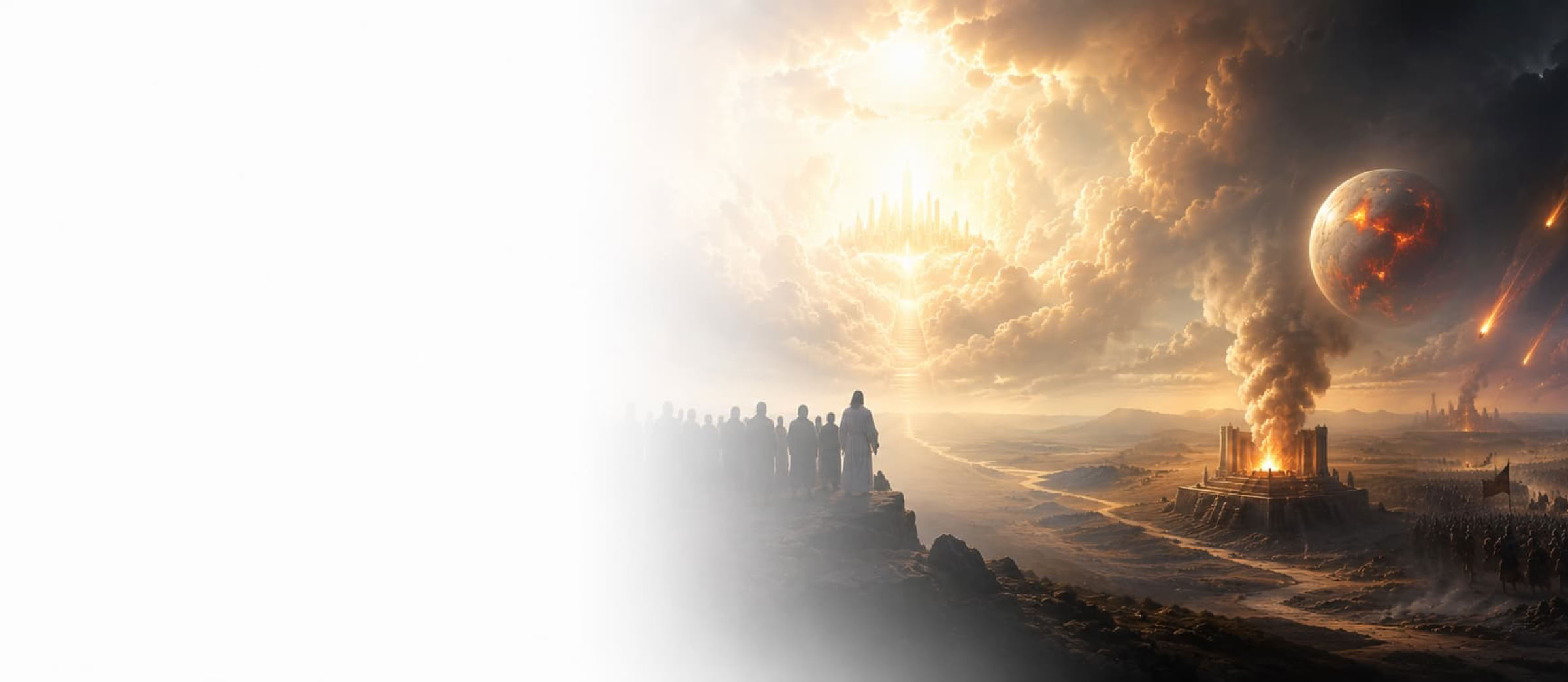 Image de couverture présentant la chronologie biblique de la fin des temps, depuis l’enlèvement de l’Église jusqu’au jugement dernier, en passant par la Grande Tribulation, l’Antichrist, Harmaguédon et le Millénium.