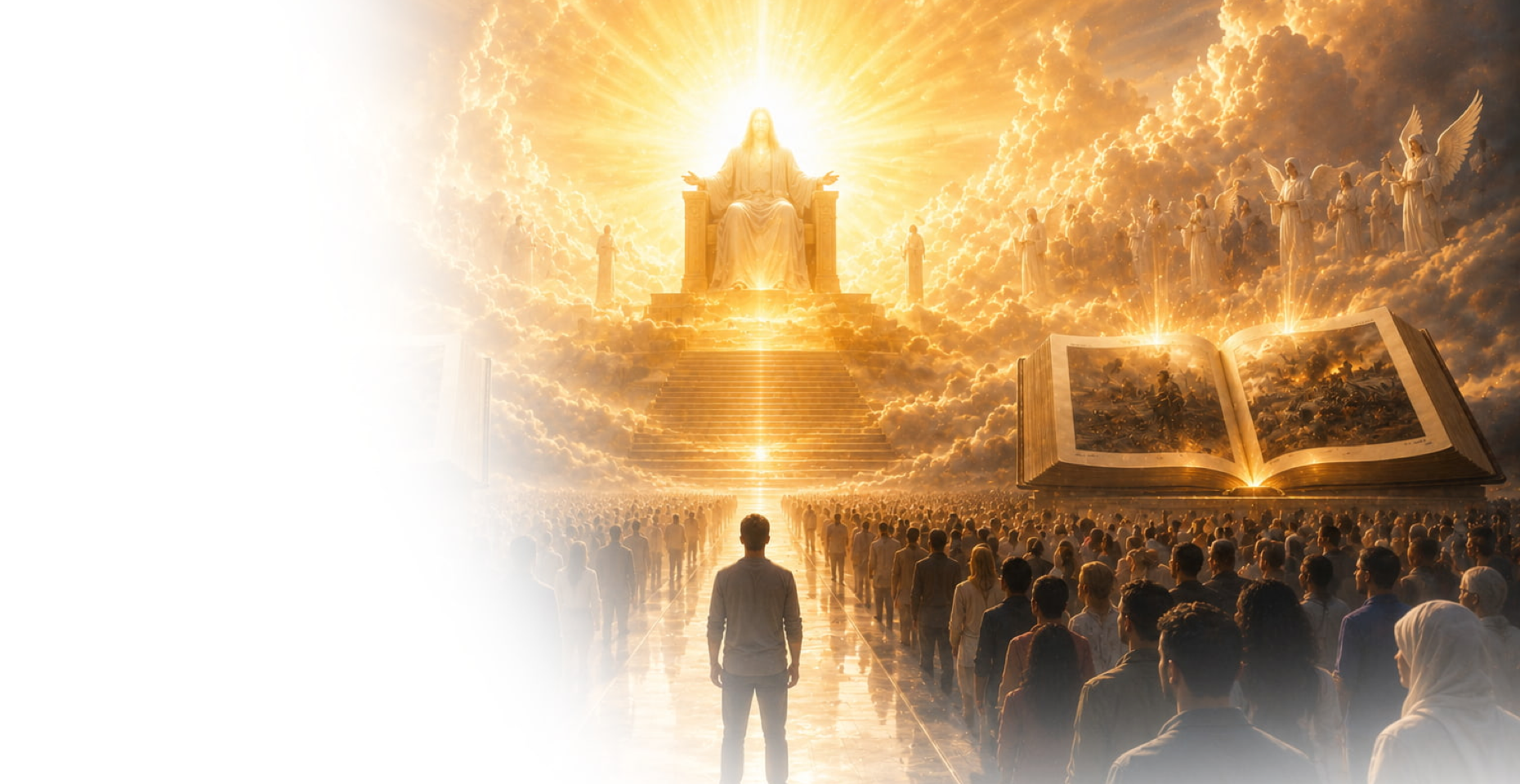 Image de couverture expliquant le jugement dernier annoncé dans la Bible, lorsque chaque être humain comparaîtra devant Dieu pour rendre compte de sa vie et recevoir son jugement éternel.