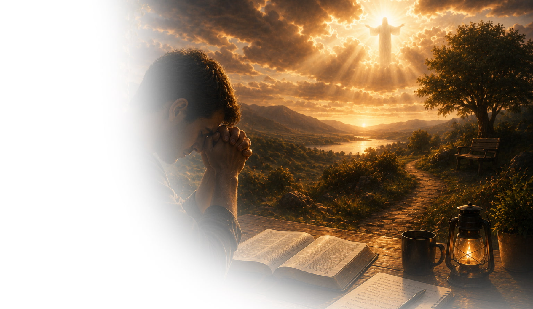 Header image explaining how to pray to God according to the teachings of Jesus, develop a personal relationship with Him, and grow in an authentic prayer life.