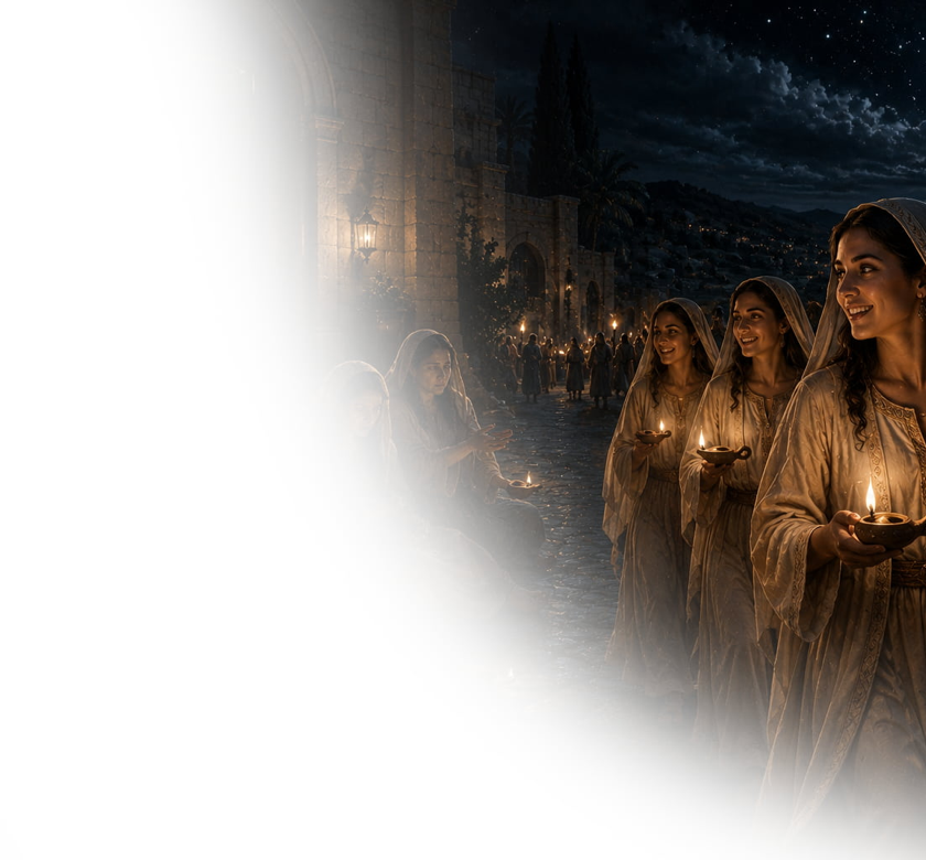 Image de couverture expliquant la parabole des dix vierges et l'importance d'être prêt pour le retour de Jésus-Christ.