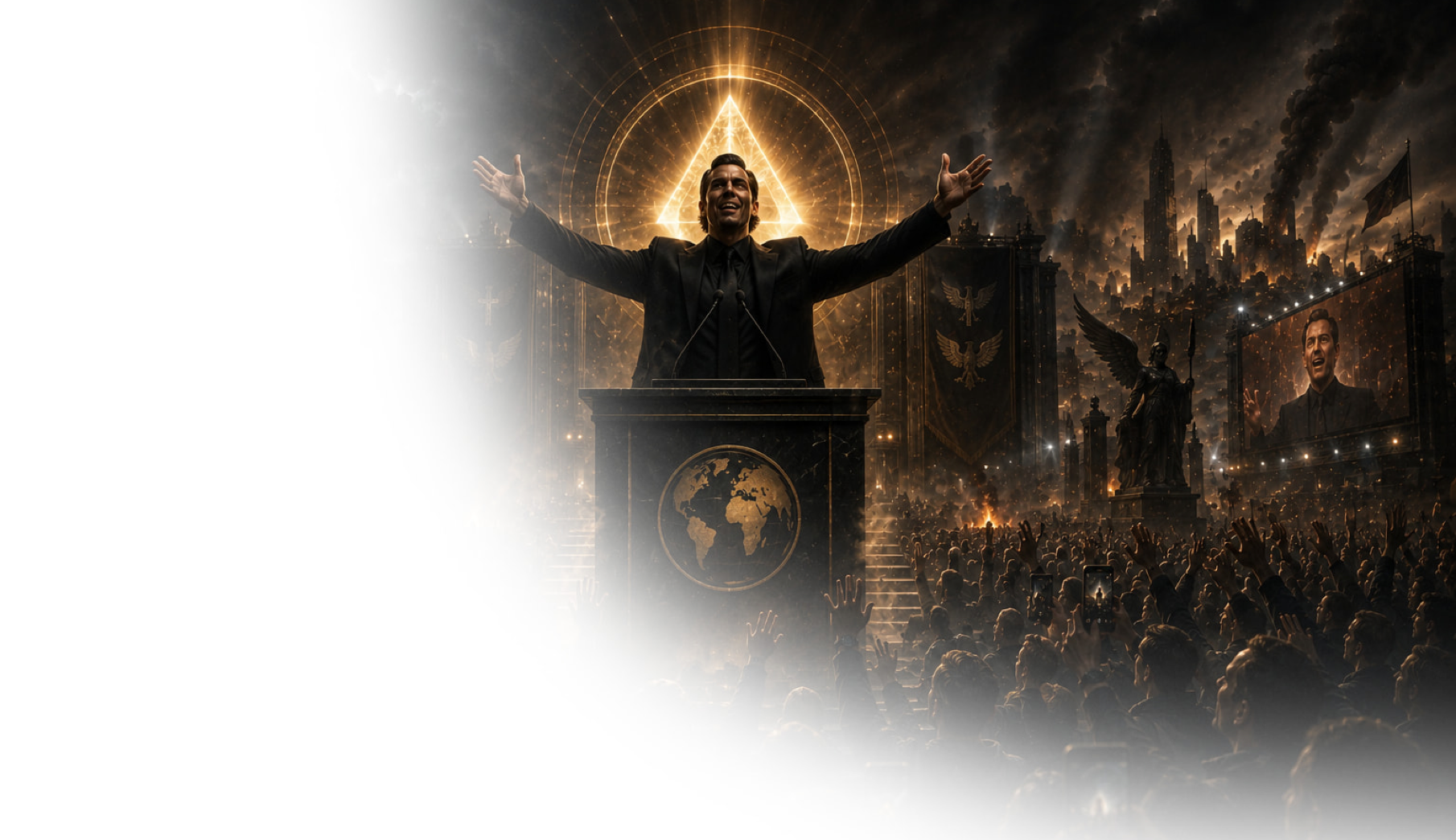 Image de couverture expliquant l'identit&eacute;, le r&ocirc;le et les actions du faux proph&egrave;te d&eacute;crit dans l'Apocalypse, ainsi que son influence mondiale aux c&ocirc;t&eacute;s de l'Antichrist durant la fin des temps.