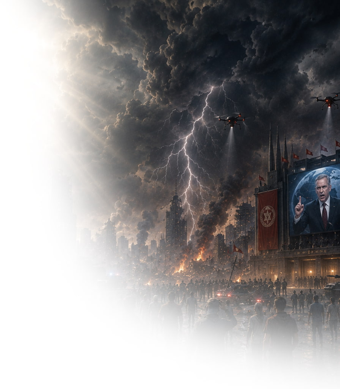 Image de couverture présentant les événements prophétiques qui suivront l'enlèvement de l'Église, notamment la Grande Tribulation, l'Antichrist et les jugements de l'Apocalypse.