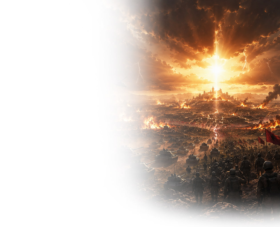 Image de couverture expliquant la bataille d’Harmaguédon, l’affrontement final annoncé dans l’Apocalypse avant le règne de Jésus-Christ.