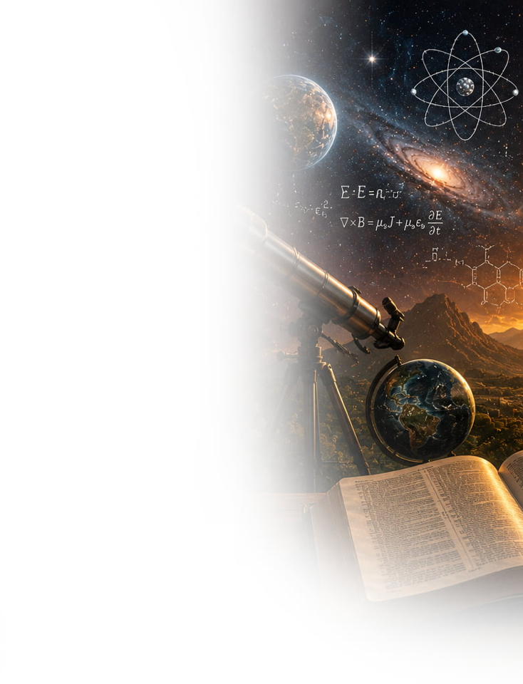 Header image exploring the relationship between modern science and the Bible, including questions about creation, the universe, the origin of life, and Christian faith.